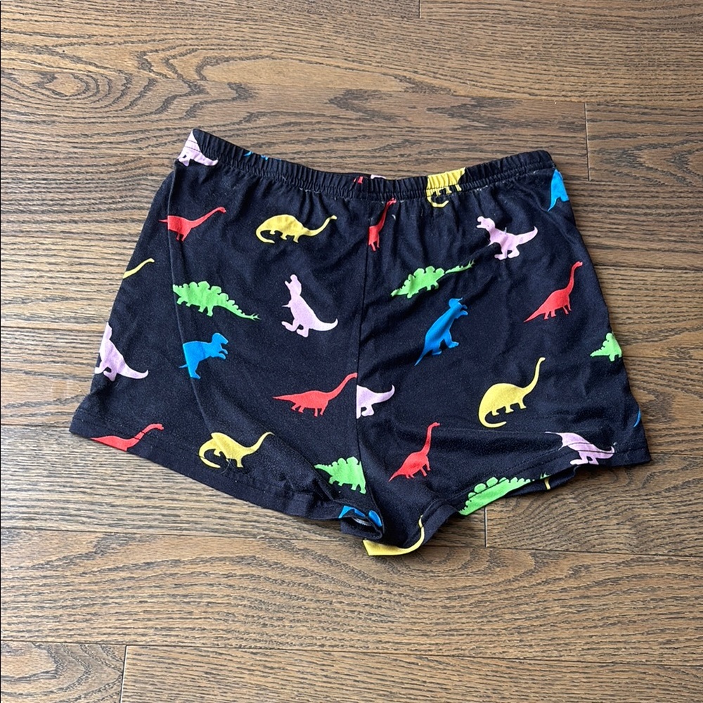 SHEIN Black Shorts with Vibrant Dinosaur Design